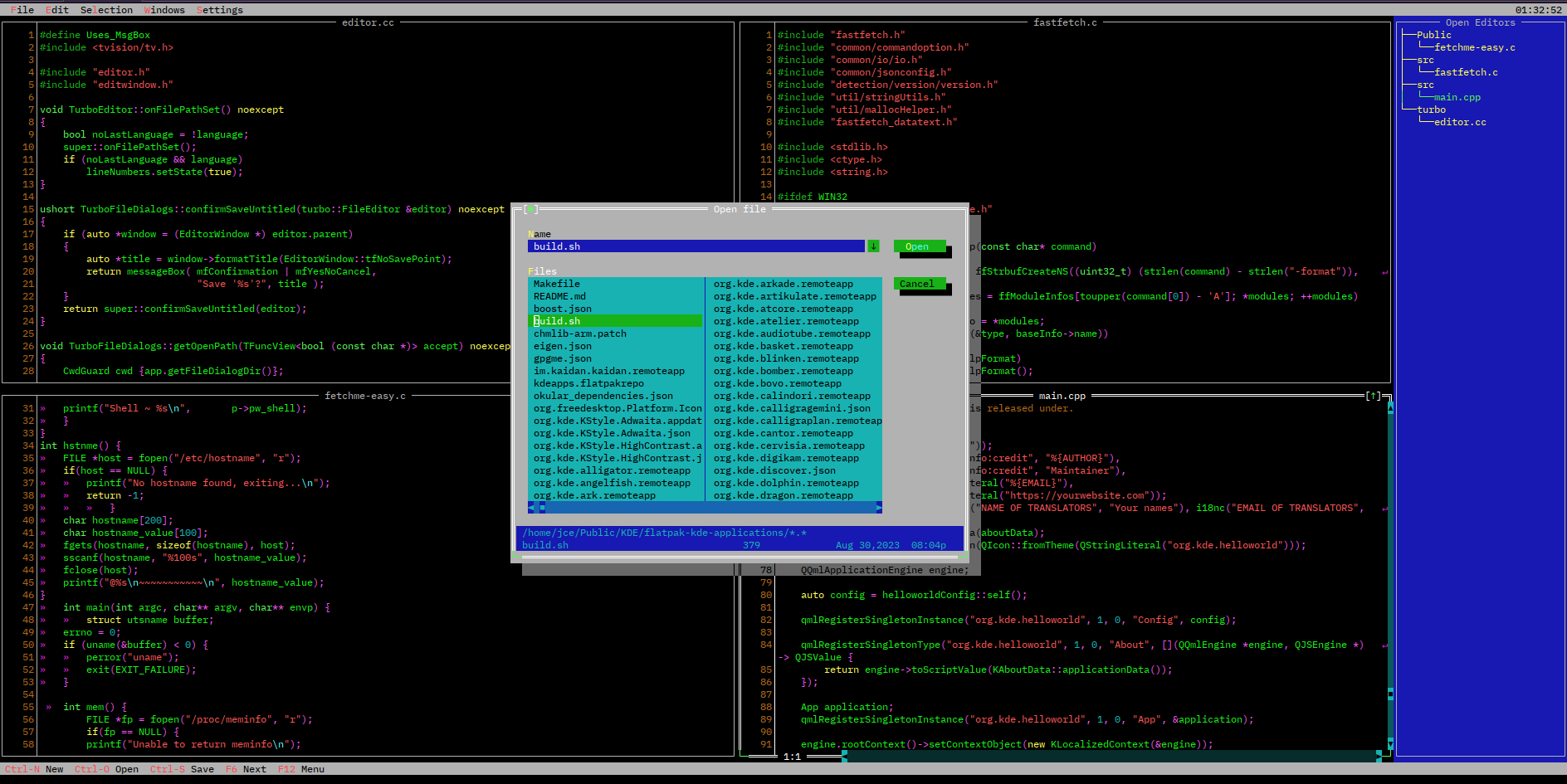 turbo with multiple files and an Open File dialog visible